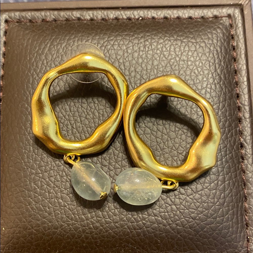 Gold Hoop Earrings with Green Agate